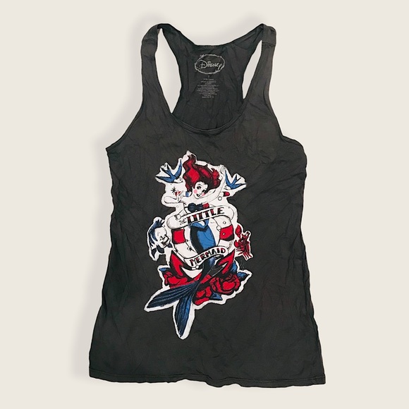 Disney Little Mermaid Vintage Distressed Gothic/Biker Teen Cartoon Light TankTop - Picture 1 of 5
